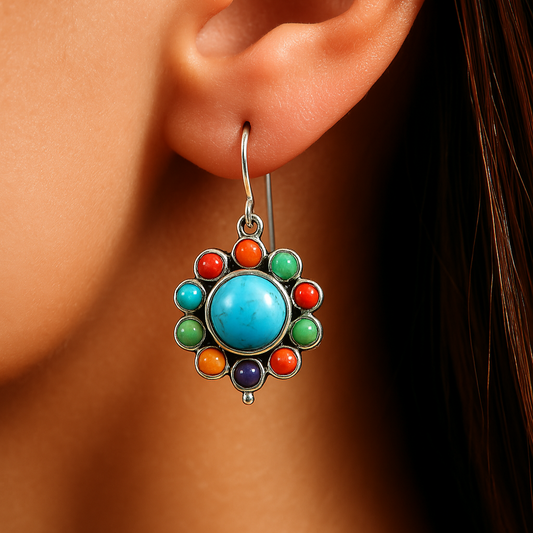 Aretes Redondos Multicolor de Turquesa