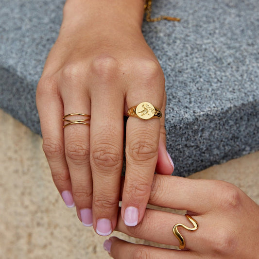 Anillo Sello Colibrí Dorado