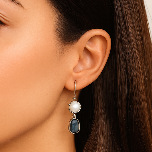 Aretes Vintage con Piedra Natural Azul