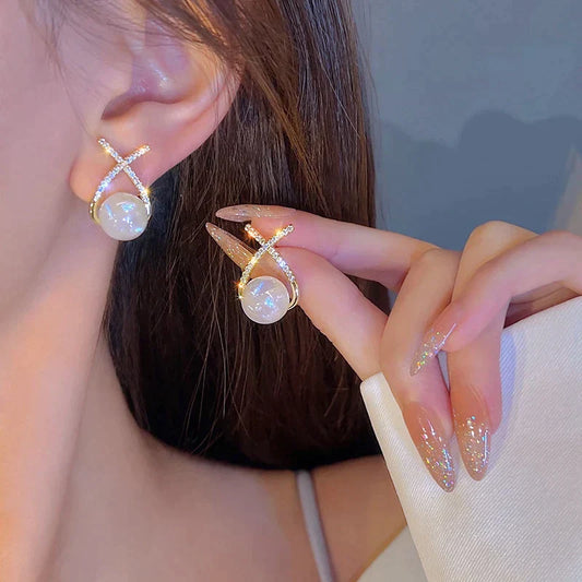Pendientes de Perla con Brillo