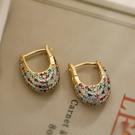 Pendientes Elegantes con Incrustaciones de Cristales de Colores