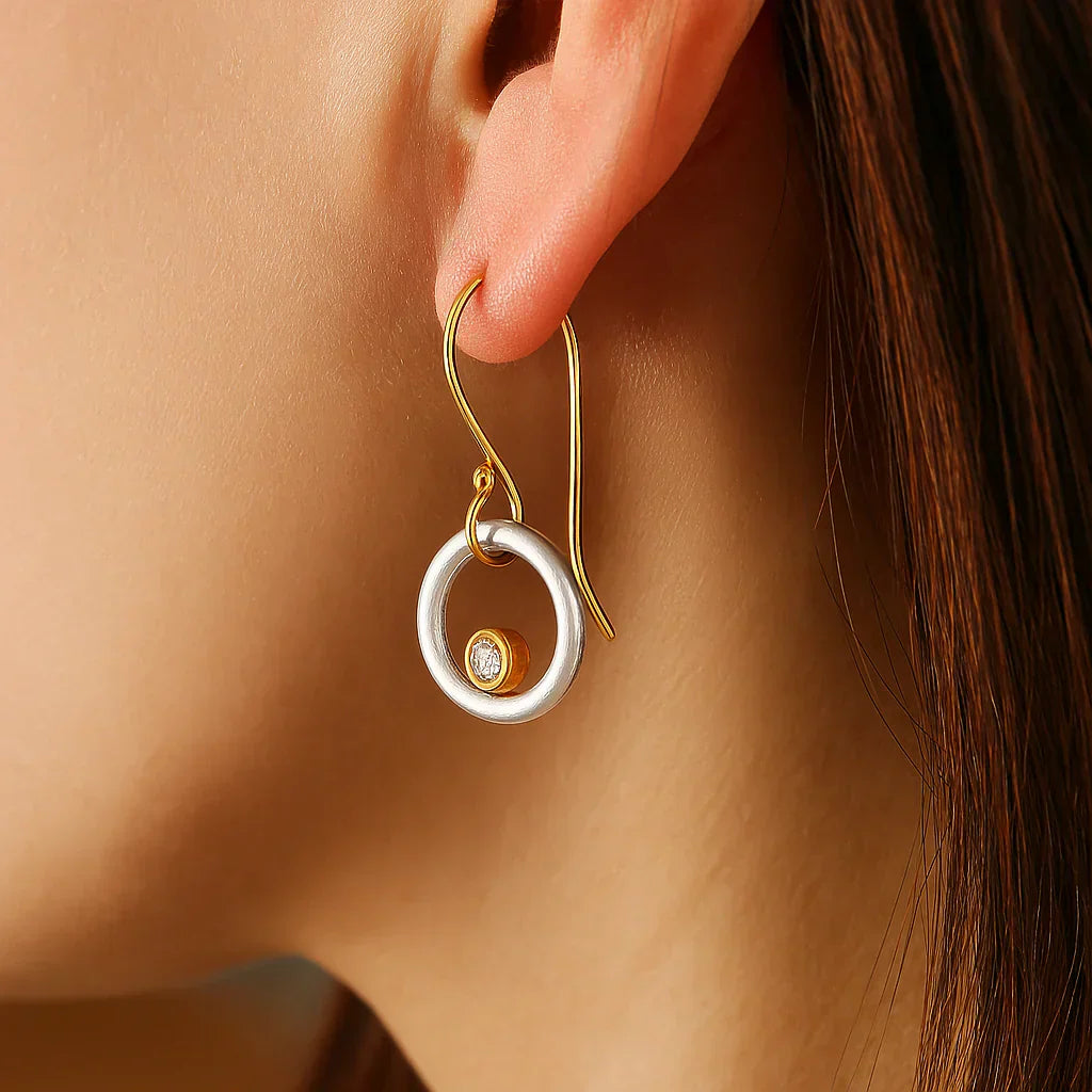 Pendientes Vintage de Oro y Plata con Circonita