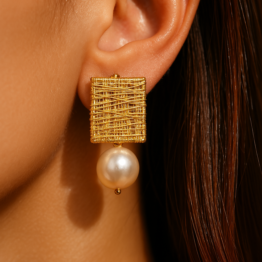 Aretes Vintage con Hilos Dorados y Perlas