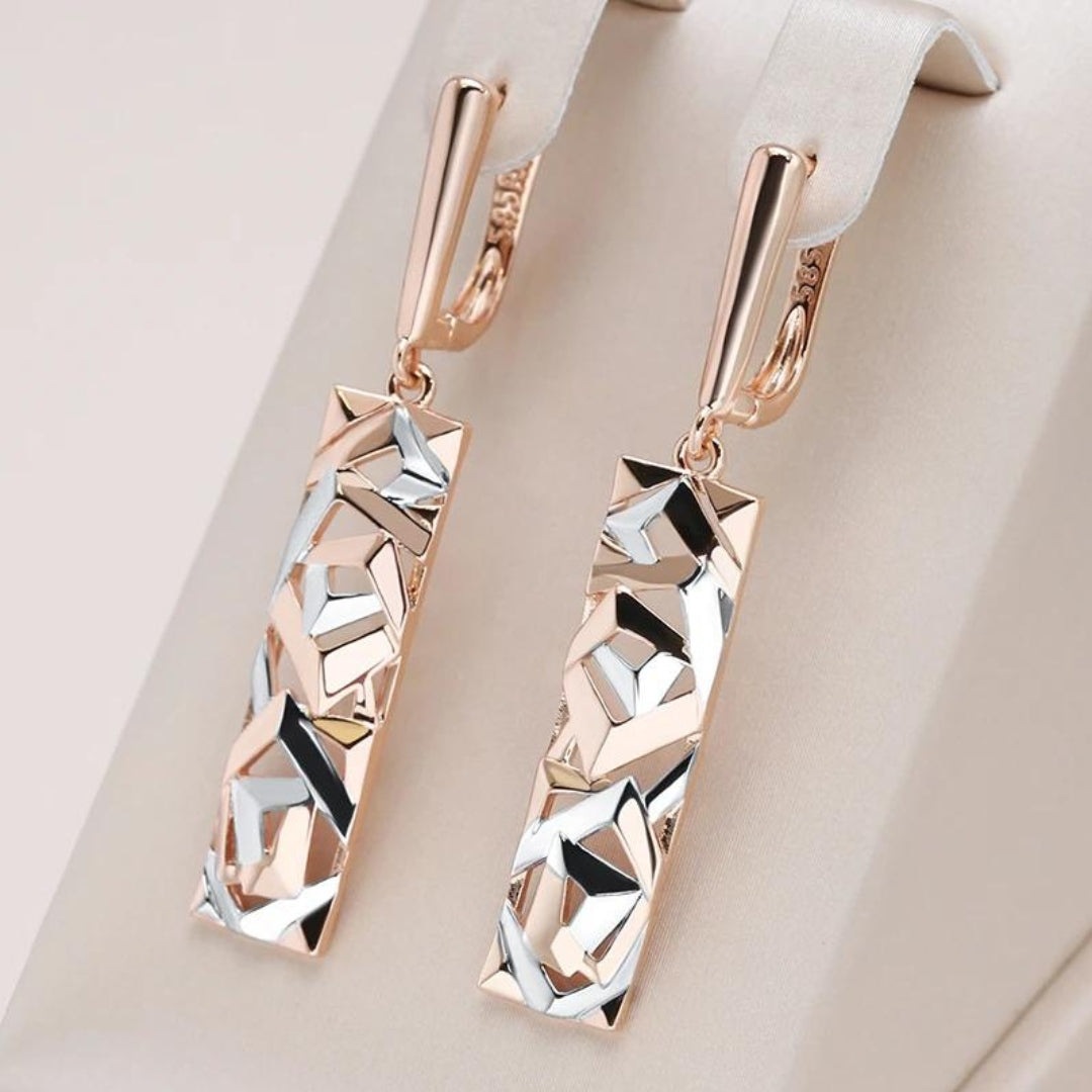 Pendientes Elegantes Rectangulares en Oro y Plata