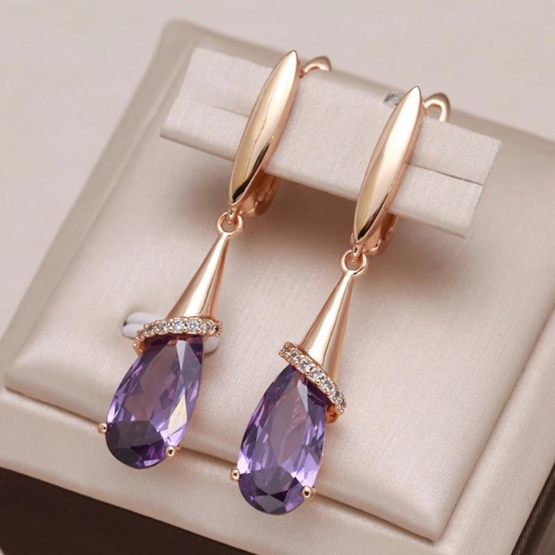 Pendientes de Circonia Morada en Oro
