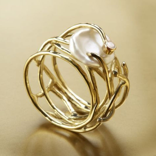 Nuria - Anillo delgado de oro y perlas