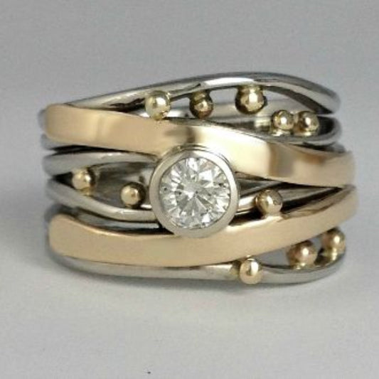 Leticia - Anillo de Zircón con Incrustación de Oro Vintage