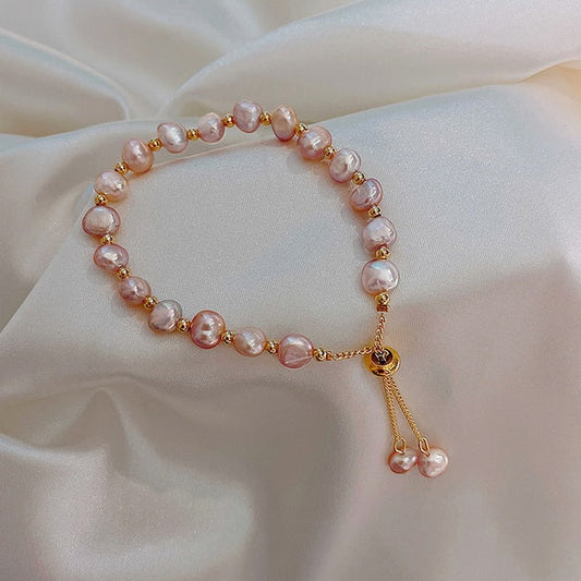Pulsera de Perlas Rosadas en Oro