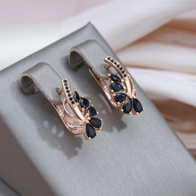 Pendientes Elegantes de Flor con Cristal Negro
