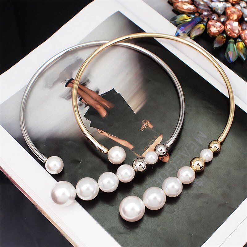 Collar de Perlas Grandes en Oro y Plata