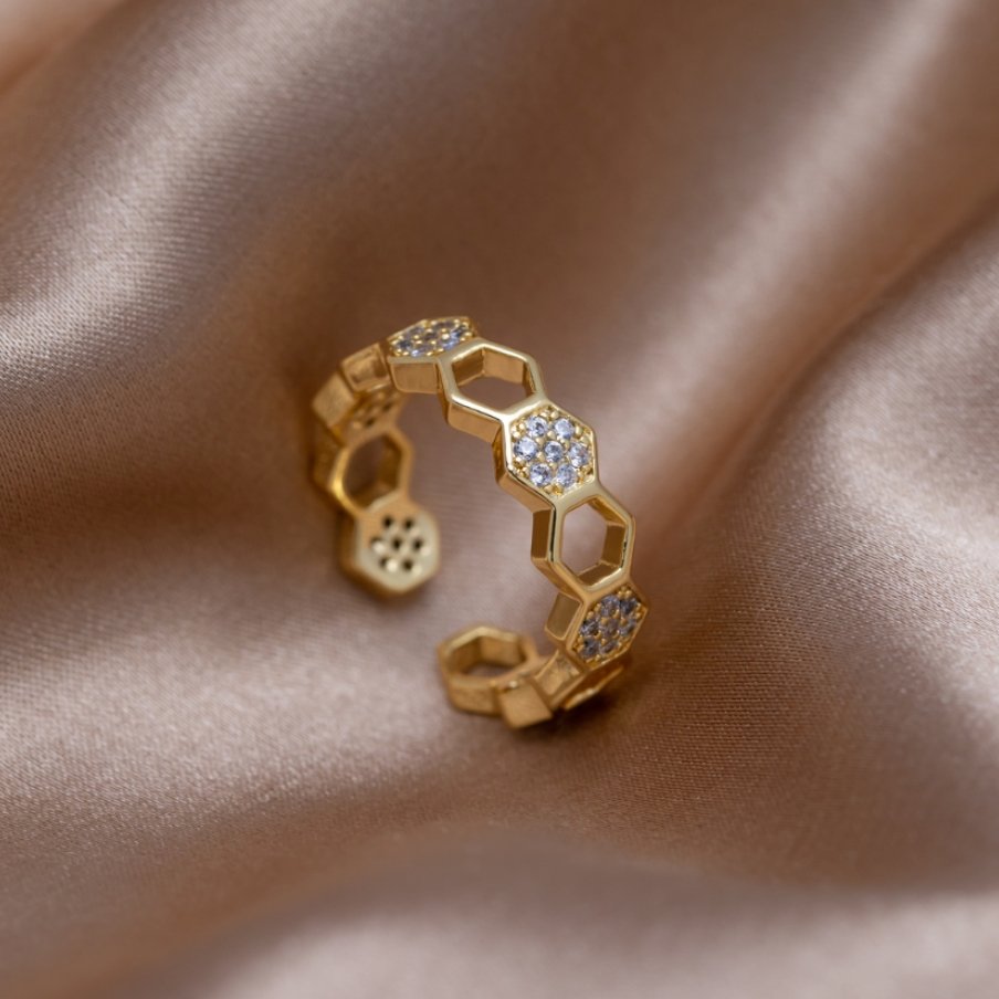 Anillo Panal de Oro y Cristal