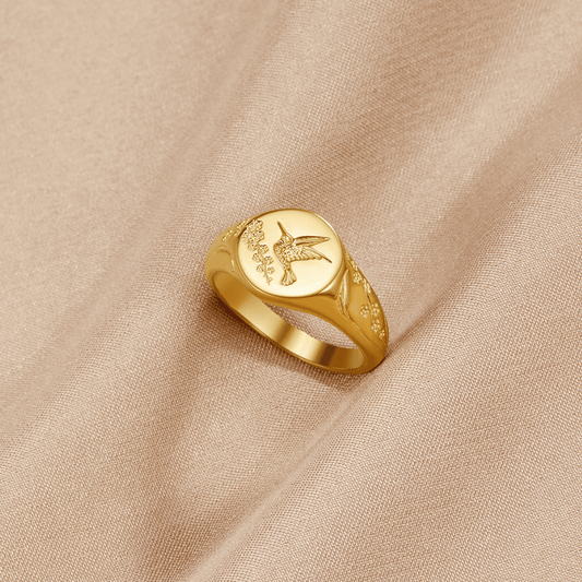 Anillo Sello Colibrí Dorado