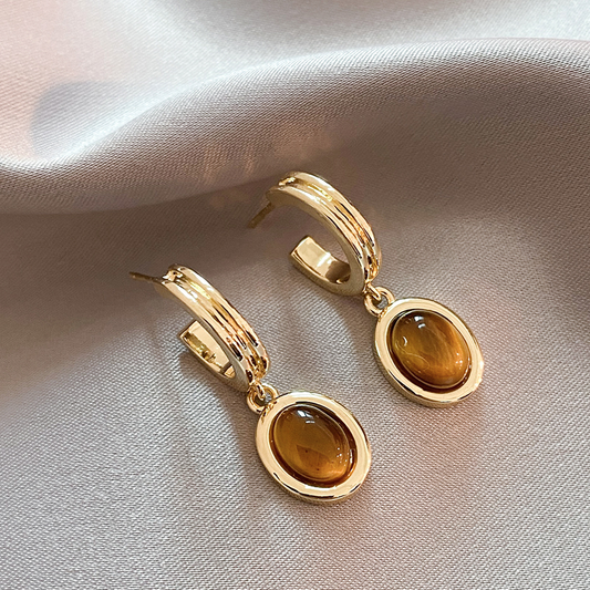 Pendientes Elegantes con Circonia Naranja en Oro