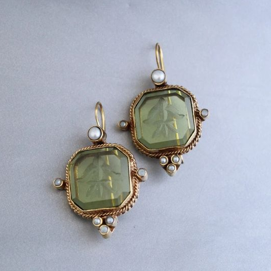 Pendientes Vintage Verde y Perla