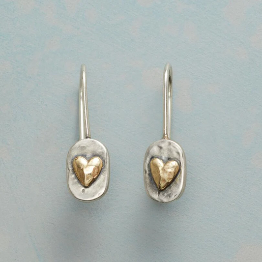 Pendientes vintage de corazón dorado y plateado