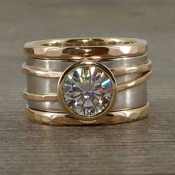 Vintage Inlaid Glass Golden & Silver Ring