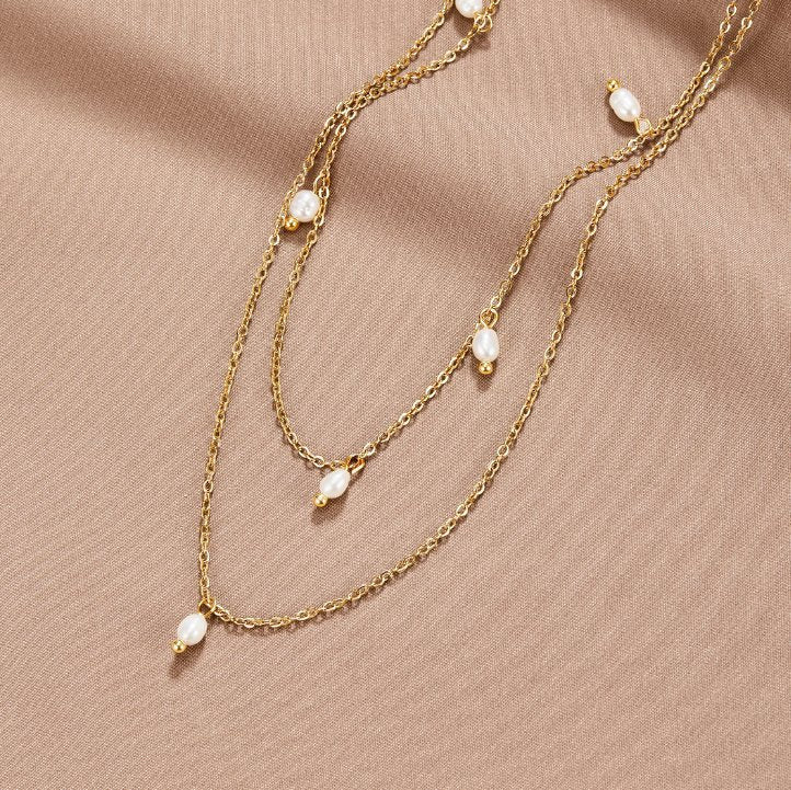 Collar Gabriela en Capas con Perla Colgante