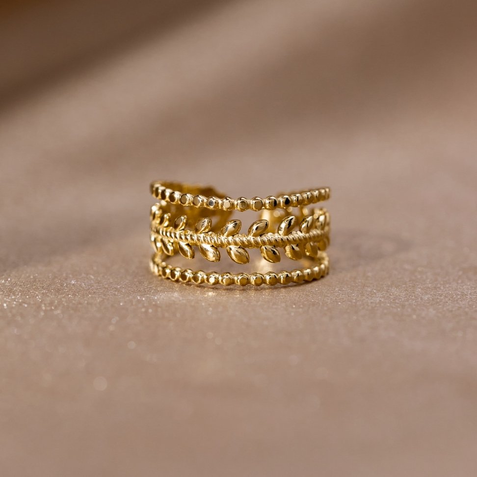 Anillo Linda Dorado con Hojas en Capas