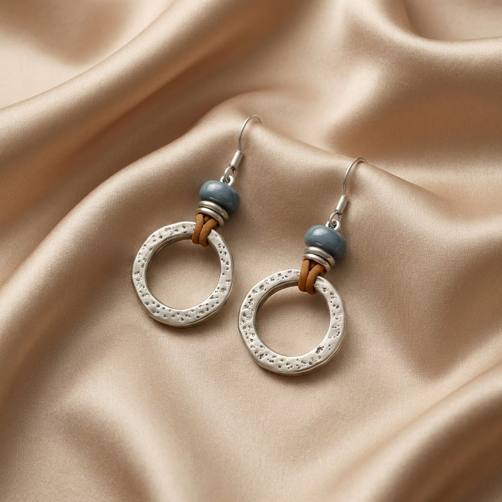 Aretes Vintage Boho de Círculo Plateado