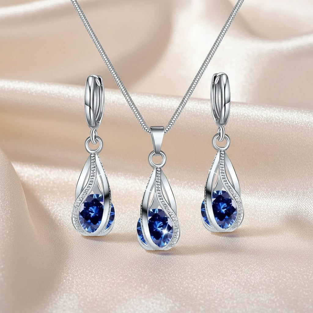 Set de Joyería de Zafiro Celina | Oro Blanco