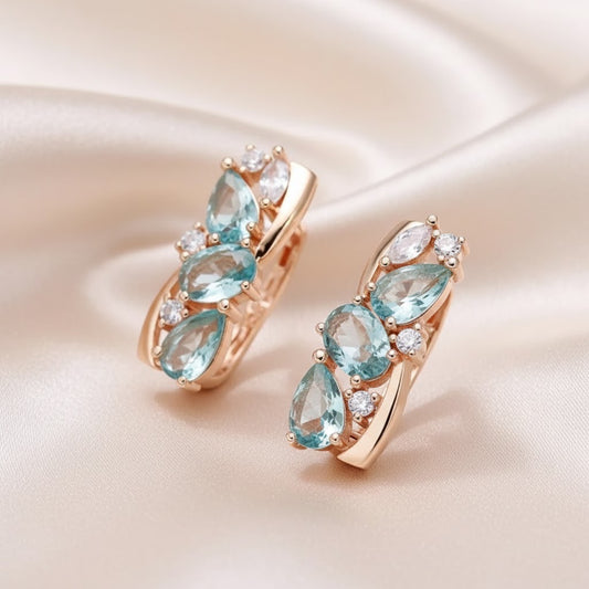 Pendientes de Circonia Azul en Oro