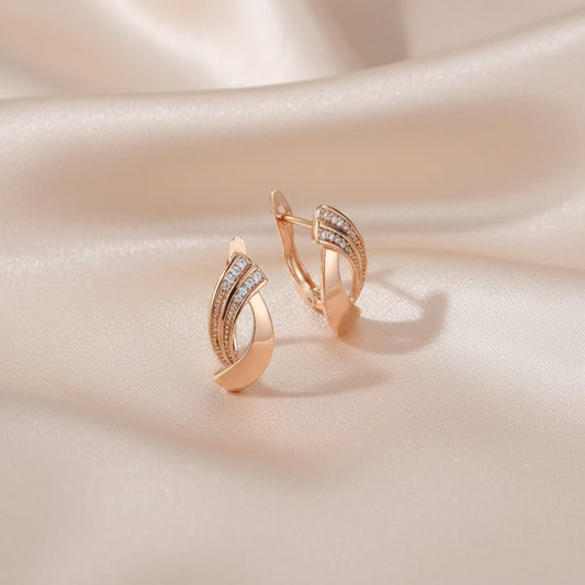 Pendientes Elegantes con Circonia en Oro Rosa