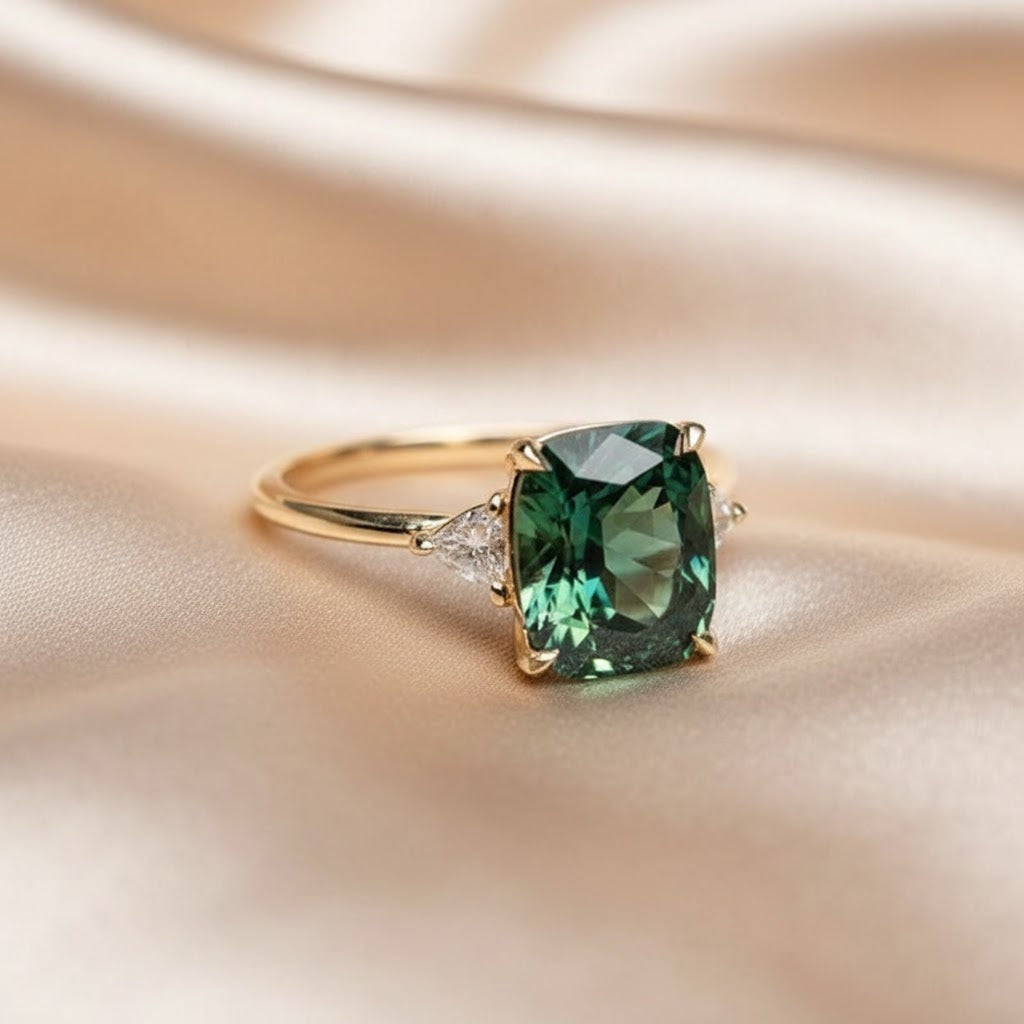 Anillo Dorado con Piedra Verde Inspiración Vintage