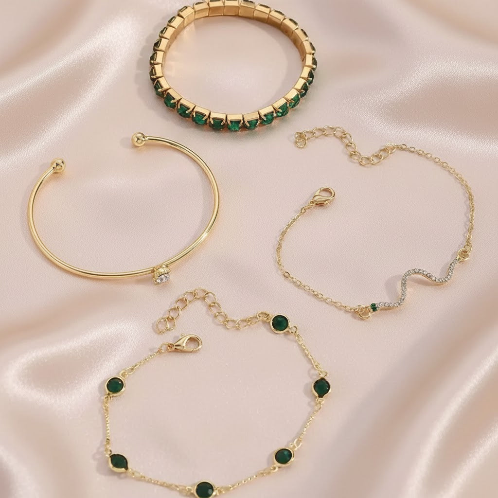 Conjunto de Pulseras con Piedra Verde