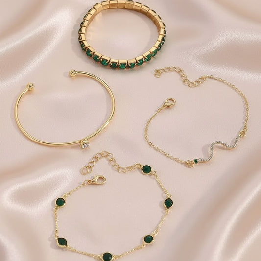 Conjunto de Pulseras con Piedra Verde