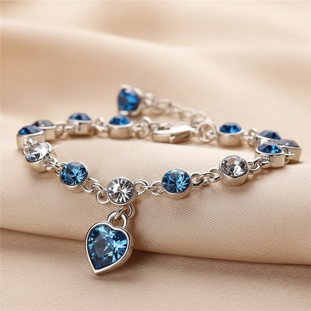 Pulsera Corazón Oceánico Brillante | Oro Blanco